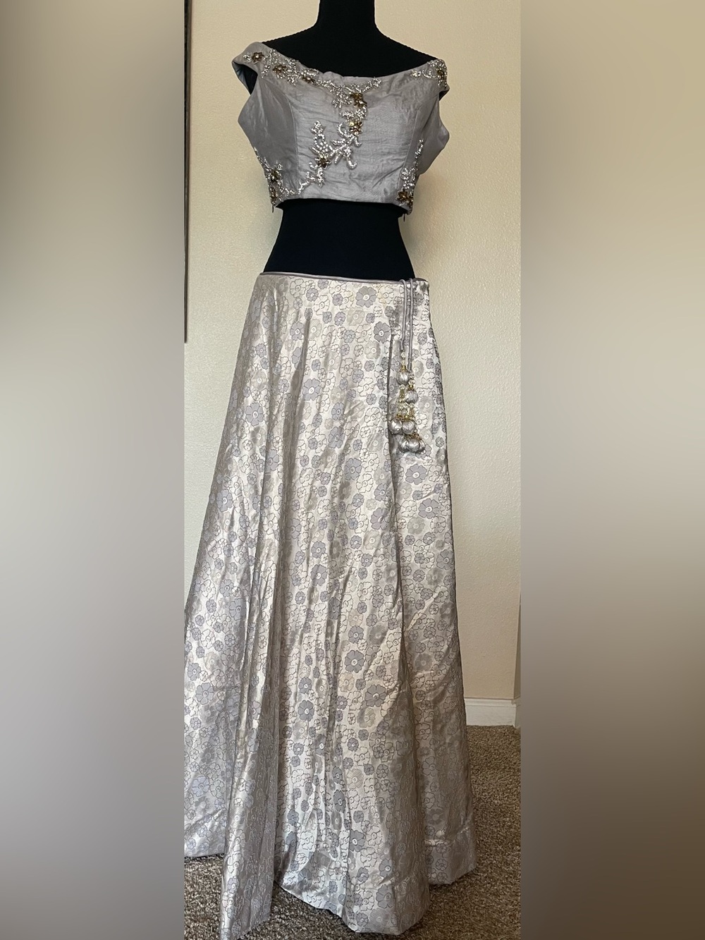 Silk Lavender Lehenga with detailed crystal embroidery.